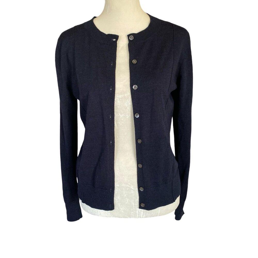 Banana Republic women's size XS dark blue stretchy wool button down sweater - Picture 1 of 7